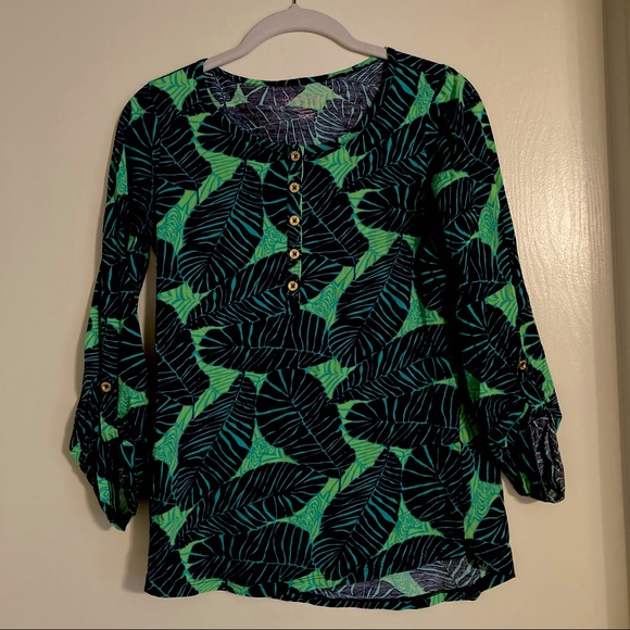 Leaf print green Lilly Pulitzer shirt - Picture 1 of 5